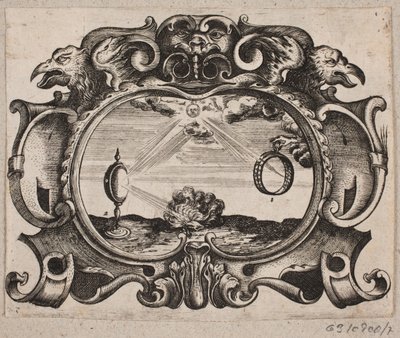 Emblem med sol som strålar genom en ring och genom ett brinnande glas för att antända en eld av Christian Rothgiesser