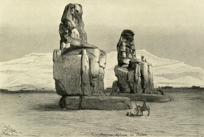 Kolosser av Memnon i Thebe, Egypten, 1898. av Christian Wilhelm Allers