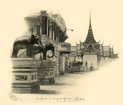 Ingången till det kungliga palatset i Bangkok, Siam, 1898. av Christian Wilhelm Allers