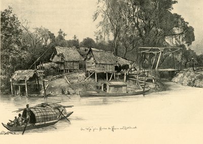 Hus på pålar, Bangkok, Siam, 1898. av Christian Wilhelm Allers
