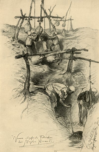 Lyfta vatten från Nilen med en shadouf, Nag Hammadi, Egypten, 1898. av Christian Wilhelm Allers