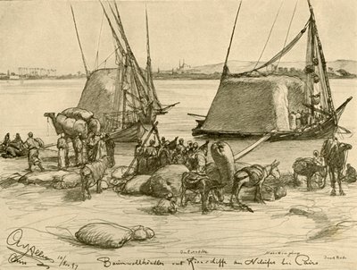 Lastning av bomull på spannmålsbåtar, Nilen, Kairo, Egypten, 1898. av Christian Wilhelm Allers
