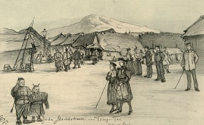 Weeping Market, Tsingtao, Kina, 1898. av Christian Wilhelm Allers