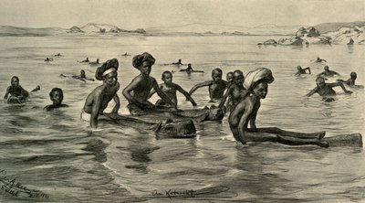 Män i Nilen vid den första grå staren, Egypten, 1898. av Christian Wilhelm Allers
