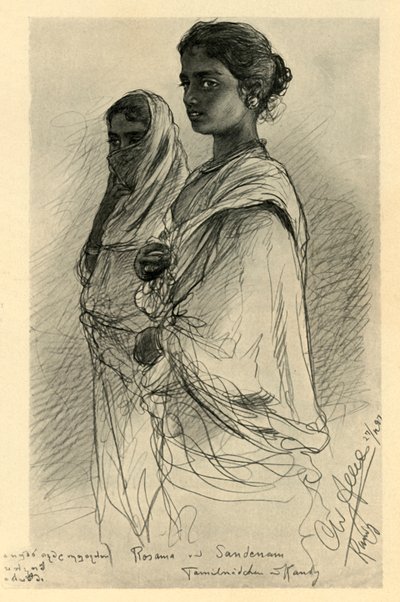 Rosama och Sandenam, tamilska flickor, Kandy, Ceylon, 1898. av Christian Wilhelm Allers