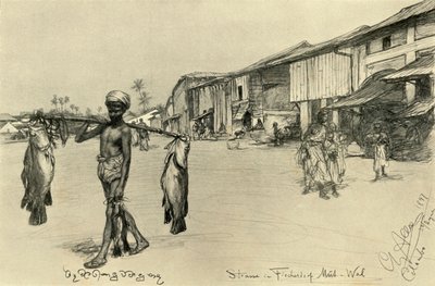 Gatubild i en fiskeby, Mutwal, Ceylon, 1898. av Christian Wilhelm Allers