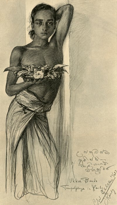 Ukku Banda, ung man vid ett tempel, Kandy, Ceylon, 1898. av Christian Wilhelm Allers