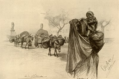 Kvinna och barn nära Kobri el Gezira-bron, Kairo, 1898. av Christian Wilhelm Allers