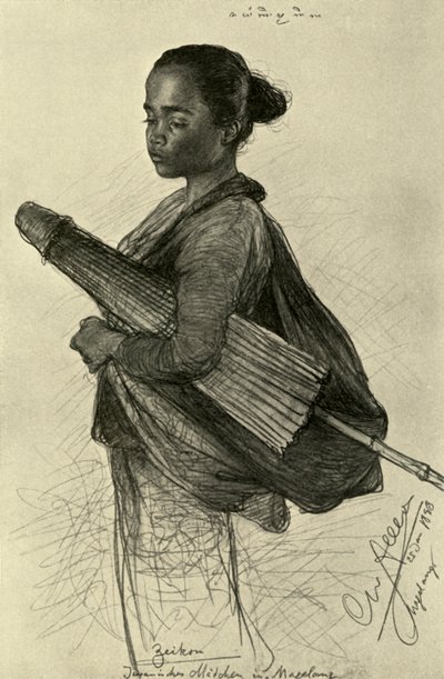 Ung kvinna med parasoll, Magalang, Java, 1898. av Christian Wilhelm Allers
