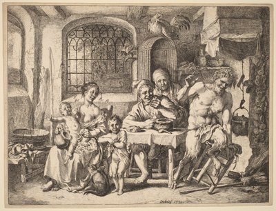 En satyr på besök hos en bondefamilj av Christian Wilhelm Ernst Dietrich