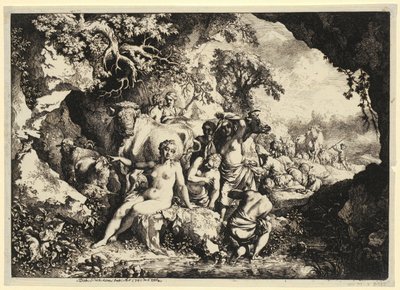 Badande nymfer i en klippgrotta av Christian Wilhelm Ernst Dietrich