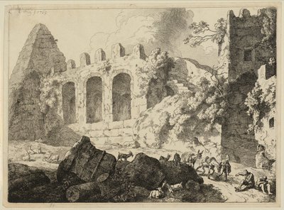 Stort landskap med en pyramid av Christian Wilhelm Ernst Dietrich