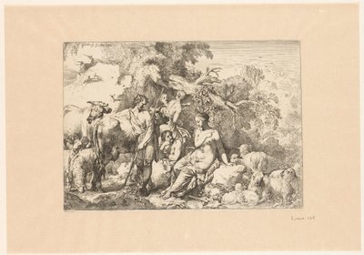 Herde med flock och fyra musor av Christian Wilhelm Ernst Dietrich