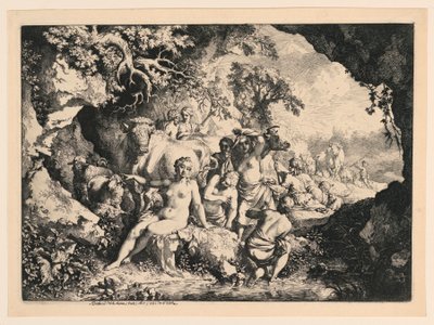 Nymfer som badar nära en grotta av Christian Wilhelm Ernst Dietrich