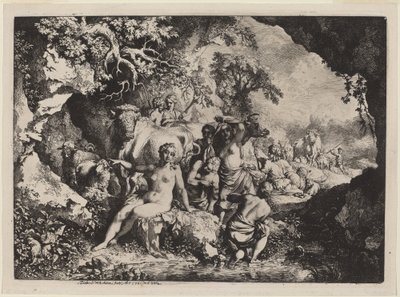 Nymfer som badar i en grotta av Christian Wilhelm Ernst Dietrich