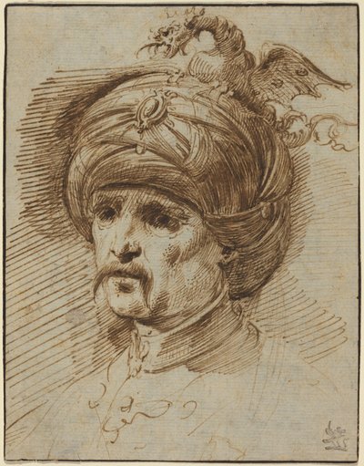 Oriental med fantastisk huvudbonad av Christian Wilhelm Ernst Dietrich