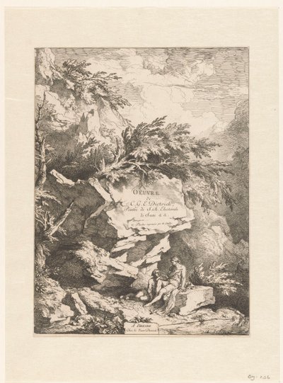 Stenlandskap med två figurer vilande på en sten Oeuvre av C. G. E. Dietrich (serietitel) Oeuvre de C. G. E. Dietrich, Peintre de S. A. Electorale de Saxe (...) (serietitel på objekt) av Christian Wilhelm Ernst Dietrich