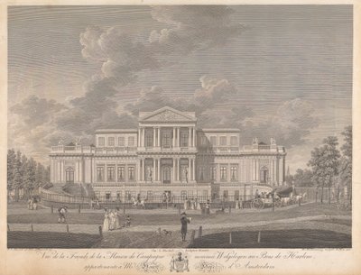 Welgelegen: Utsikt över fasaden på lanthuset som heter Welgelegen i Harlem Wood, tillhörande Mr. Henry Hope från Amsterdam av Christian von Mechel