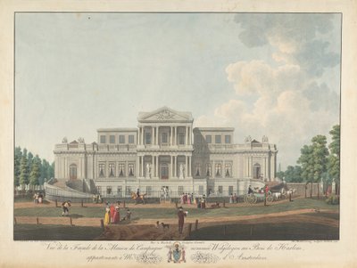 Welgelegen: Utsikt över fasaden på lanthuset som heter Welgelegen i Harlem Wood, tillhörande Mr. Henry Hope från Amsterdam av Christian von Mechel