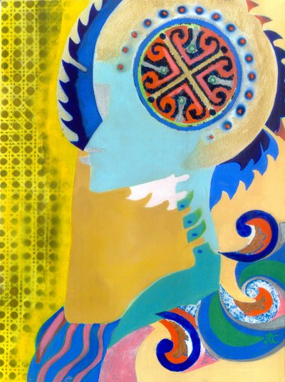 Crusader, ca 1999 (olja på duk med collage) av Christina Saj