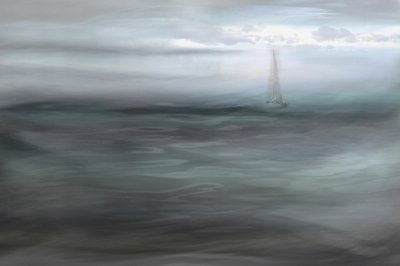 Segelbåt i dimmigt hav av Christina Sillen