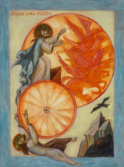 Elijah and Elisha Icon, 2022 (äggtempera, bladguld, trä) av Christine Hales