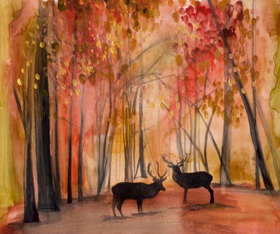 Hjortar i höstskogen av Christine Lindstrom