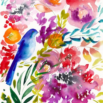 Färgstark blommig fågel av Christine Lindstrom