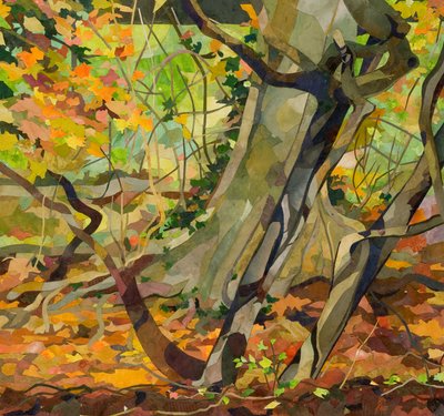 Angelas Moat, 2019 (akvarellmålat papperscollage) av Christine McKechnie