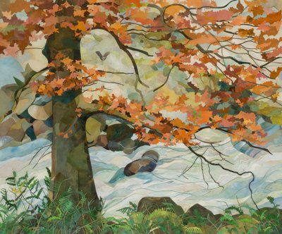 Autumn Tree, 2016 (akvarellmålat papperscollage) av Christine McKechnie