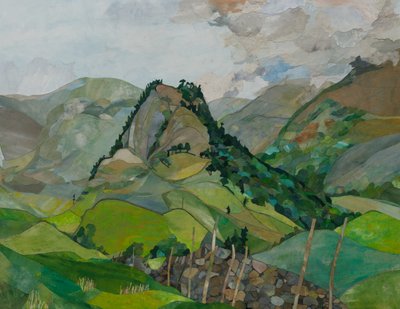 Castle Crag, 2023 (akvarellmålat papperscollage) av Christine McKechnie