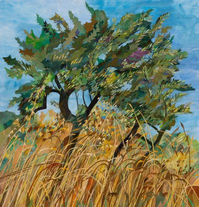 Olive Tree, 2023 (akvarellmålat papperscollage) av Christine McKechnie