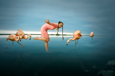 En kvinna bland flamingor av Christine von Diepenbroek