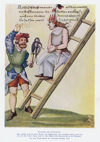 Bestraffning av en kvinna på 1500-talet (färg litho) av Christof (after) Weiditz