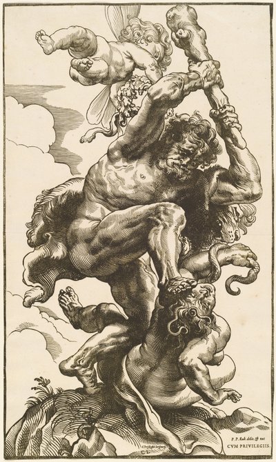 Hercules som kämpar mot raseri och oenighet av Christoffel Jegher after Sir Peter Paul Rubens