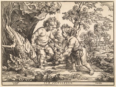 Spädbarnet Kristus och Sankt Johannes som leker med lammet av Christoffel Jegher after Sir Peter Paul Rubens