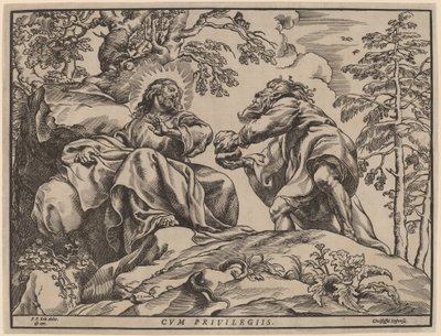Kristi frestelse av djävulen av Christoffel Jegher after Sir Peter Paul Rubens