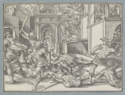 Stridande soldater i en stad Slaget i Jerusalem av Christoffel van Sichem (I)