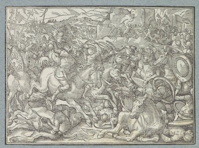 Slag vid bergväggen Israeliternas strid mot benjaminiterna av Christoffel van Sichem (I)