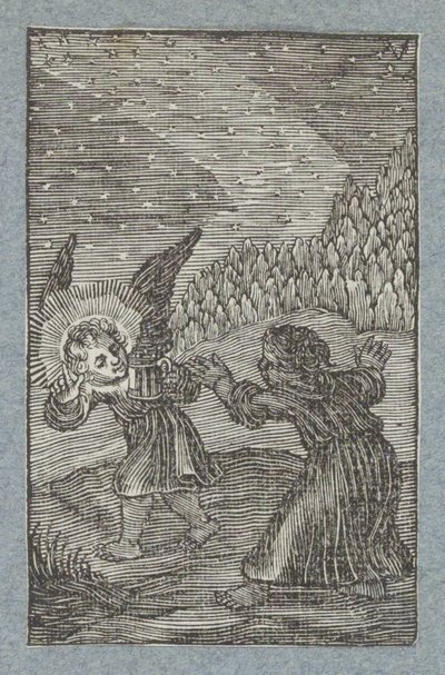 Ängel med lykta visar barnet vägen Pia Desideria (serietitel) av Christoffel van Sichem (II)