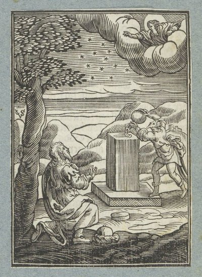 Guds förbund med Abraham; Jakob smörjer stenen som han sov på av Christoffel van Sichem (II)