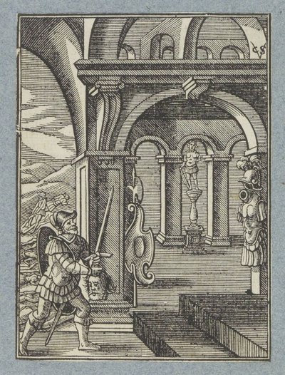 Sauls huvud förs in i filistéernas tempel av Christoffel van Sichem (II)
