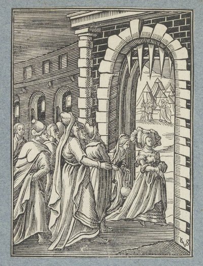 Judith och hennes tjänarinna på väg till Holofernes av Christoffel van Sichem (II)