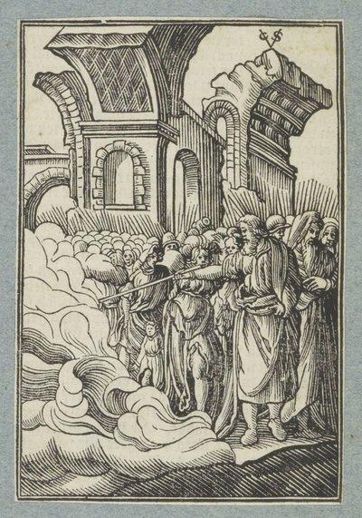 Moses delar vattnet med sin stav av Christoffel van Sichem (II)