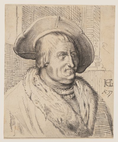 Fantasiporträtt av en gammal man med hatt av Christoffel van Sichem I