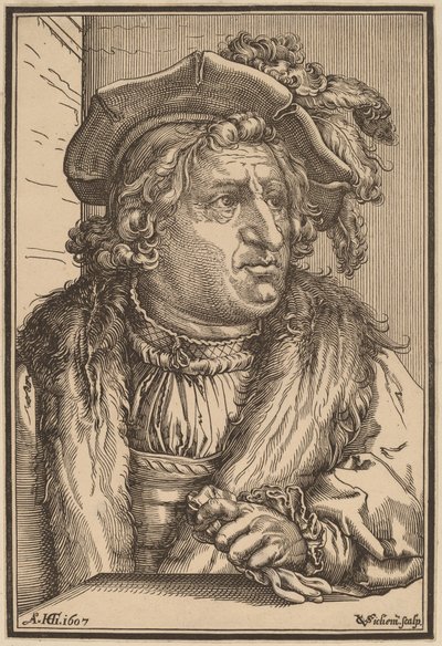 Man med plymmössa av Christoffel van Sichem I after Hendrik Goltzius