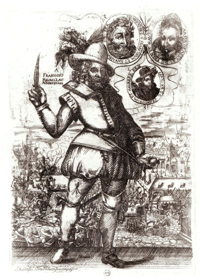 Porträtt av Francois Ravaillac, Henri IV:s mördare (1553-1610) (gravyr) (svartvitt foto) av Christoffel van the Elder Sichem