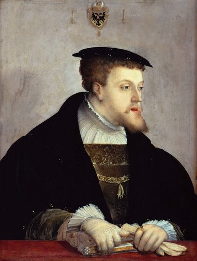 Porträtt av kejsar Karl V 1500-1558, ca 1532 av Christoph Amberger