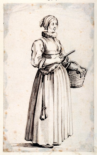 Figur med korg och kniv (penna & brunt bläck på papper) av Kosma Sergejewitsch Petrow Wodkin