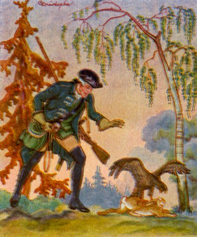 Hasenbeize / Rabbit Pickle (färglitografi) av Christophe (1856-1945)